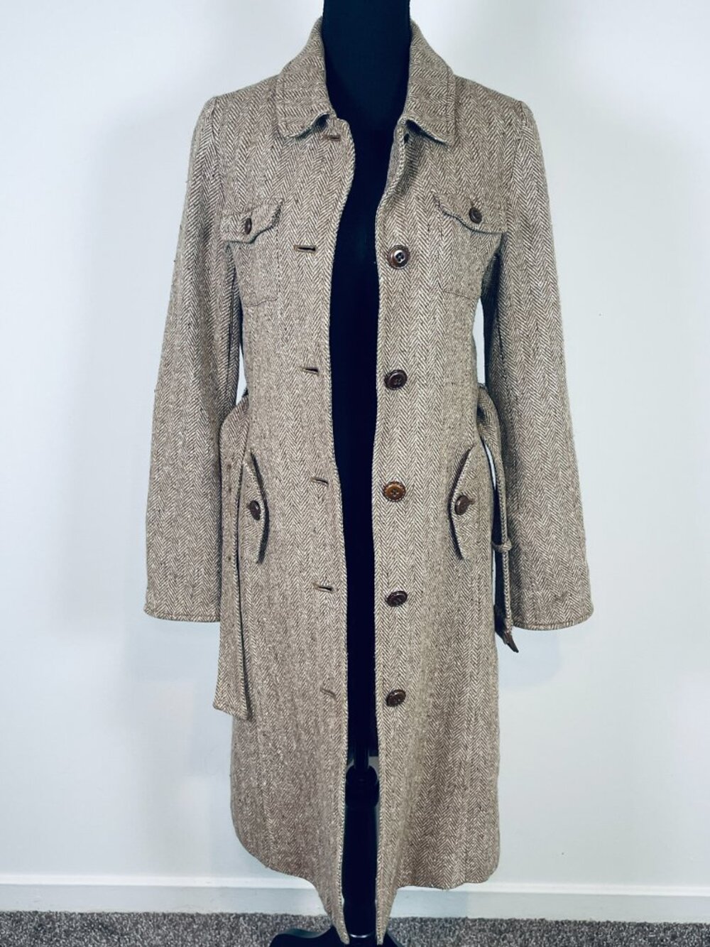 MCM Légère Vintage herringbone belted coat, - Picture 8 of 8